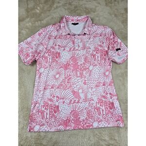 Yatta Golf Mens Polo XXL‎ Pink White Tropical Print Short Sleeve Performance
